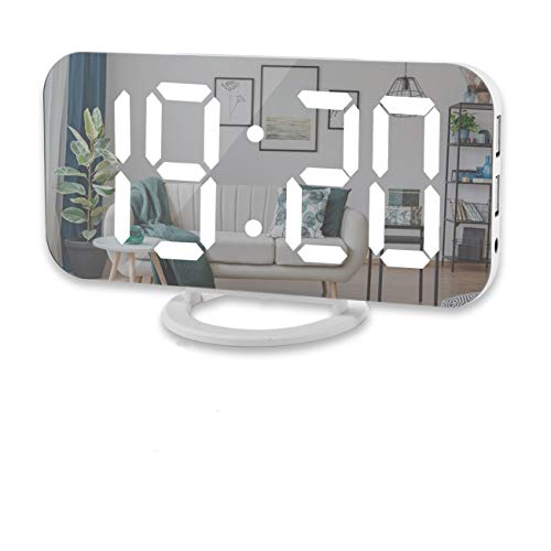 Digital Alarm Clock,6' Large LED Display with Dual USB Charger Ports | Auto Dimmer Mode | Easy Snooze Function, Modern Mirror Desk Wall Clock for Bedroom Home Office for All People