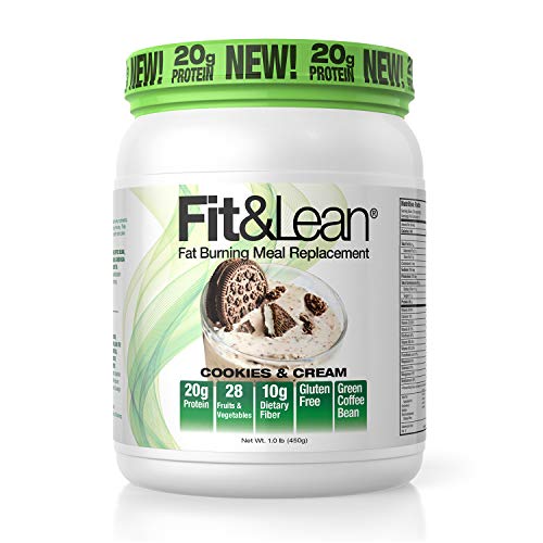 Fit & Lean Meal Shake Fat Burning Meal Replacement with Protein, Fiber, Probiotics and Organic Fruits & Vegetables and Green Tea for Weight Loss, Cookies and Cream, 1lb, 10 Servings Per Container