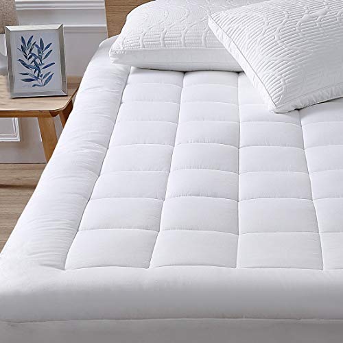 oaskys Queen Mattress Pad Cover Cooling Mattress Topper Cotton Top Pillow Top with Down Alternative Fill (8-21” Fitted Deep Pocket Queen Size)