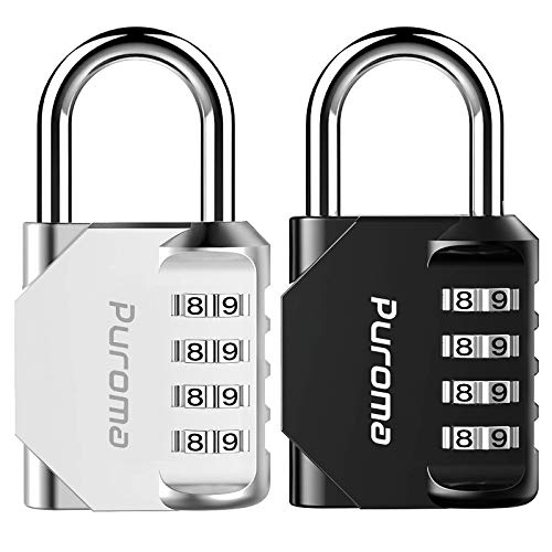 Puroma 2 Pack 4 Digit Combination Locks Outdoor Waterproof Padlock for School Gym Locker, Hasp Cabinet, Gate, Fence, Toolbox (Silver & Black)