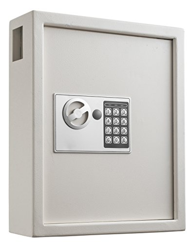 AdirOffice 40 Keys Cabinet with Digital Lock - Electronic Key Safe - Pin Code Keyless Storage Box for Keys - Secure Steel Lockbox - Scratch Resistant Powder Coated - Wall Anchor (White)