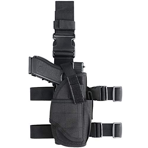 XAegis Drop Leg Holster for Pistols Tactical Thigh Rig Gun Holster with Magazine Pouch Adjustable Right Handed,Black