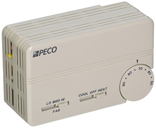 Peco TA155-046 3 Speed Fan Coil Programmable Thermostat with Wire Leads, Cool-Heat-Off, Line Voltage, White