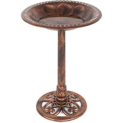 Best Choice Products Vintage Outdoor Resin Pedestal Bird Bath Accent Decoration w/Fleur-de-Lis Accents - Copper