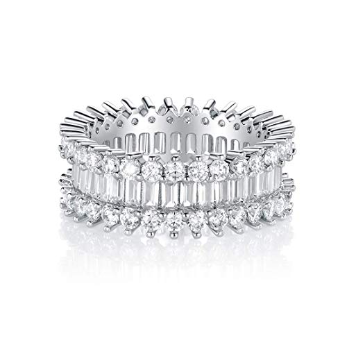 VOLUKA Rings for Men Women 18K White Gold Plated Cubic Zirconia Rings Simulated Diamond Halo Band as Promise Engagement Birthday Gift Size 7