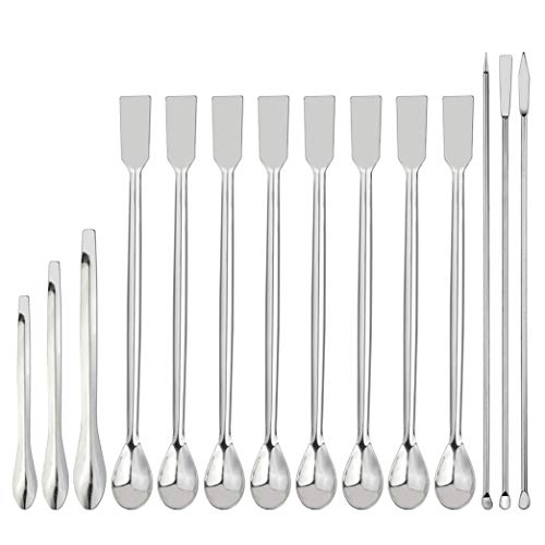 obmwang 14 Pack Stainless Steel Lab Spatula Micro Scoop/Spoon Reagent Laboratory Sampling Spoon Mixing Spatula