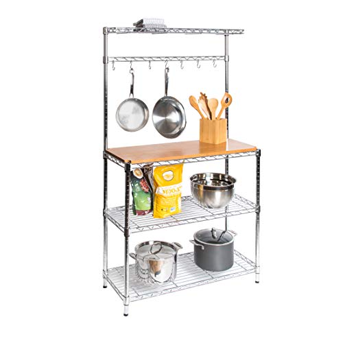 Seville Classics Baker's Rack for Kitchens, Solid Wood Top, 14' x 36' x 63' H