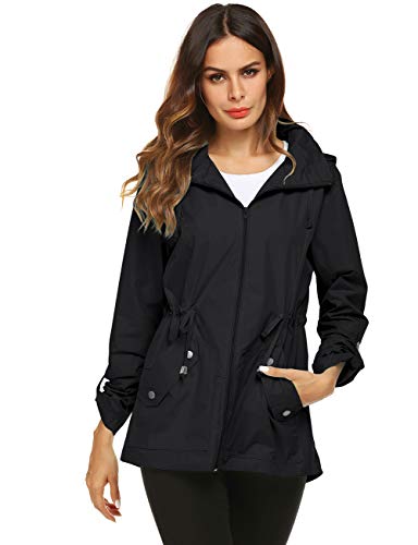 Avoogue Anorak Rain Jacket Women 80S Essential Trench Coat Black S