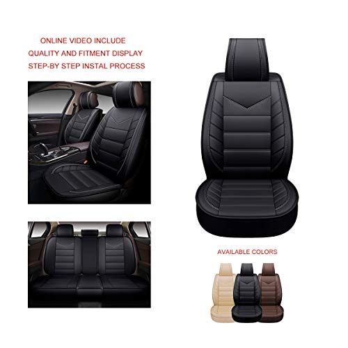 OASIS AUTO OS-003 Leather Car Seat Covers, Faux Leatherette Automotive Vehicle Cushion Cover for Cars SUV Pick-up Truck Universal Fit Set for Auto Interior Accessories (OS-003B Full Set, Black)