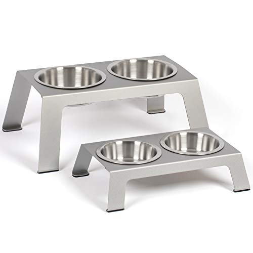 PetFusion Elevated Dog Bowls in Premium Anodized Aluminum Stand (Tall 8'). 2 US FOOD GRADE Stainless Steel 56oz bowls