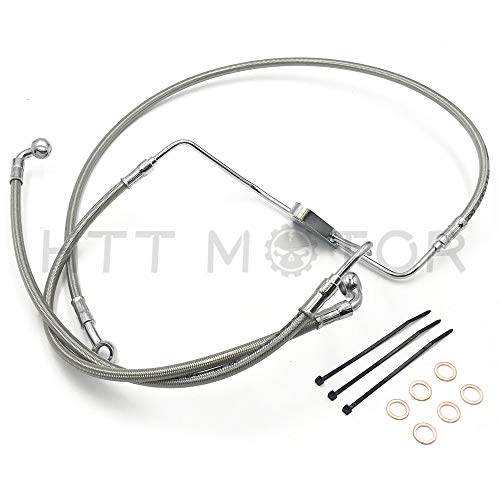 HTTMT +8' Stainless Brake Cable Line Kit Compatible with 2008-2013 Harley Touring For 10'Monkey Handlebars [P/N: HBA003] Chrome