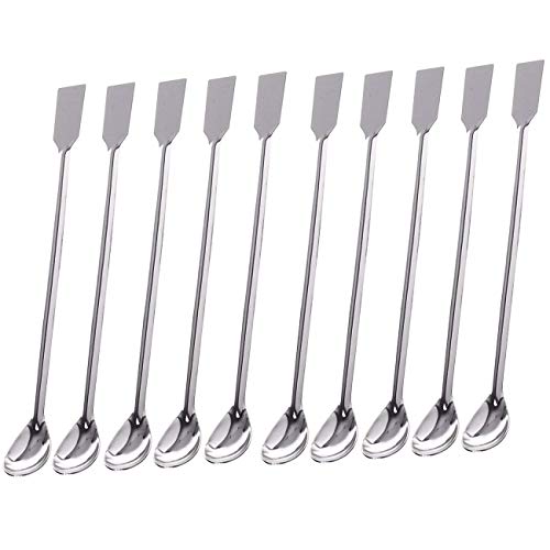 Sunnyglade 10PCS 2 in 1 Stainless Steel Lab Spoon Spatula/Laboratory Sampling Spoon Mixing Spatula