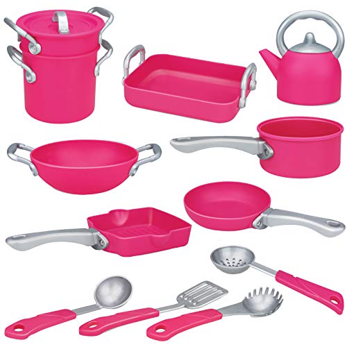 Liberty Imports Deluxe Pink Kitchen Gourmet Cookware Pots and Pans Premium Playset for Girls (13 Pcs)