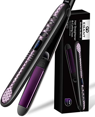 Professional Flat Iron, 2 in 1 hair straightener and curling iron, Tourmaline Ceramic Flat Iron for All Hair Types, Hair Straightening with Adjustable Temperature Dual Voltage,Mom Gift Christmas Gifts