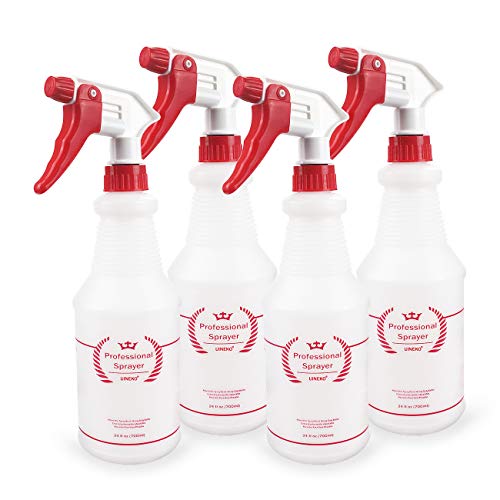 Plastic Spray Bottle (4 Pack, 24 Oz, All-Purpose) Uineko Heavy Duty Spraying Bottles Leak Proof Mist Empty Water Bottle for Cleaning Solution Planting Pet with Adjustable Nozzle and Measurements