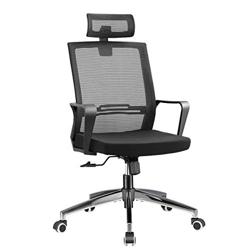 Office Chair High Back Executive Computer Desk Chair, Adjustable Tilt Angle Headrest Lumbar Support Ergonomic Swivel Chair (Mesh (Metal Base))