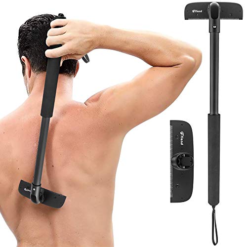 Flend Back Razor, Painless Back Hair Removal with Stretch Adjustment Handle, Wet or Dry Body Shaver, Body Trimmer Groomer for Men, 12.5 cm Extra Wide Replacement Razor Blades Included
