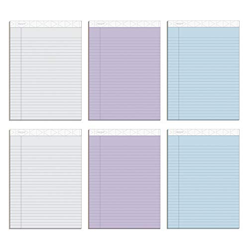 TOPS Prism+ Writing Pads, 8-1/2' x 11-3/4', Assorted Colors 2 Each: Gray, Orchid, Blue, Legal Rule, 50 Sheets, Perforated Pages, 6 Pack (63116)