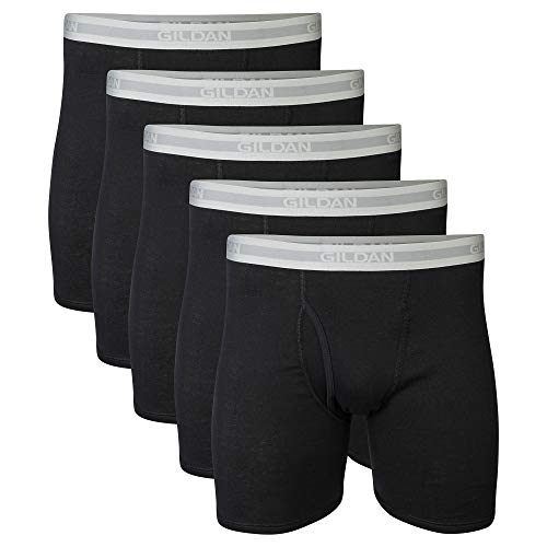Gildan Men's Regular Leg Boxer Brief Multipack, Black (5 Pack), Medium