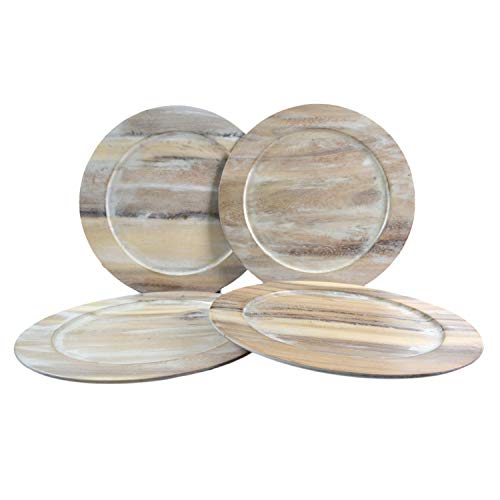 roro Classic Wood Charger Plates in Whitewash-Grey Stain Set of 4, 12 Inch