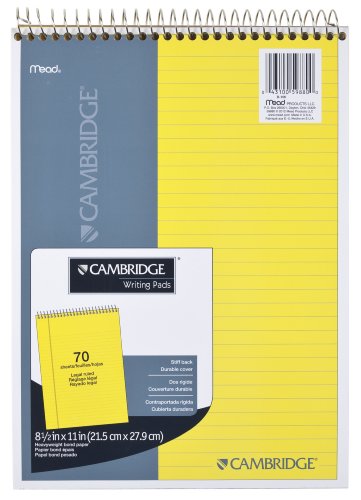 Mead Legal Pad, Top Spiral Bound, Wide Ruled Paper, 70 Sheets, 8-1/2' x 11', Yellow Cyan (MEA59880)