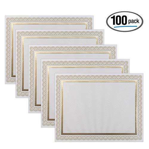 100 Sheet Certificate Paper, Award Certificates, Gold Foil on White Printable Diploma Paper, Certificate Paper 8.5 X 11 inch, from Finite Paper Company