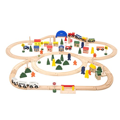 Battat - Deluxe Wooden Train – Classic Toy Train Set with Magnetic Trains, Tracks, Vehicles, Buildings & Accessories for Kids Aged 3 & Up (102Pc), Fits Thomas, Brio, Chuggington