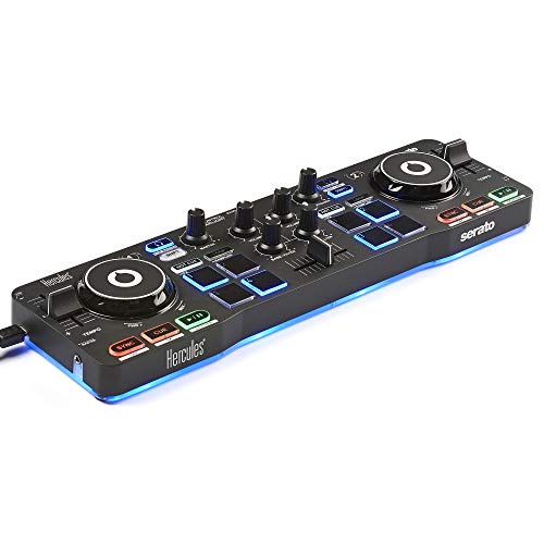 Hercules DJControl Starlight | Pocket USB DJ Controller with Serato DJ Lite, touch-sensitive jog wheels, built-in sound card and built-in light show