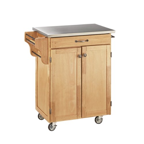 Home Styles Mobile Create-a-Cart Natural Finish Two Door Cabinet Kitchen Cart with Stainless Steel Top, Adjustable Shelving