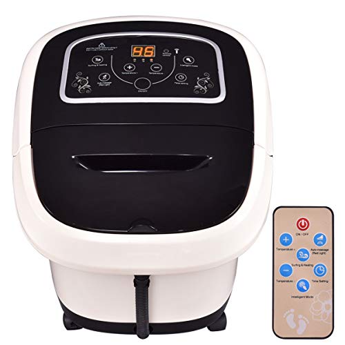 All-in-One Foot Spa Bath Massager, Multifunctional Electric Foot Massager W/4 Vibratory Massage Rollers &Remote Control, Heating Surfing Air Bubble for Foot, Ankle, Leg, Calf, Black + White