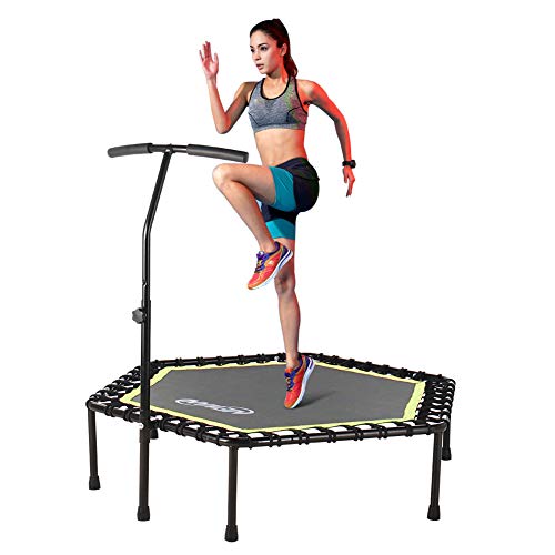 Newan Trampoline, 48' Mini Trampoline with Adjustable Handrail, Fitness Rebounder Trampoline， Indoor for Adults, Silent and Safe Bungee Rope System - Max Limit 330 lbs