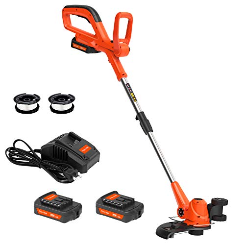 [Updated]PAXCESS Cordless String Trimmer/Edger, Detachable Weed Eater with 2pcs 20V Lithium-ion Batteries,1pcs Quick Charger, Weed Whacker with 2pcs Trimmer Spools, Powerful&Lightweight, No Hassle