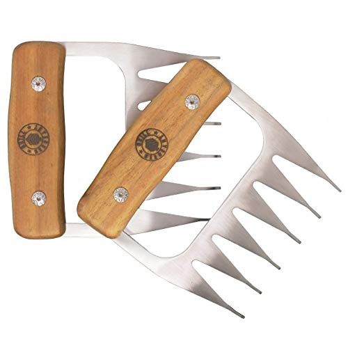 Grill Sergeant Metal Meat Claws, BBQ Pork Shredder, Shark Teeth, Acacia Wood, 304 Stainless Steel Forks, Large Rivets, Best for Shredding, Pulling, Lifting, Serving, Chicken, Turkey