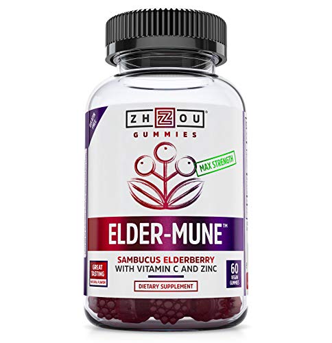Zhou Nutrition Elder-Mune Sambucus Elderberry Gummies - Antioxidant Flavonoids, Immune Support Gummy Vitamins, Zinc Supplement & Vitamin C Supplement