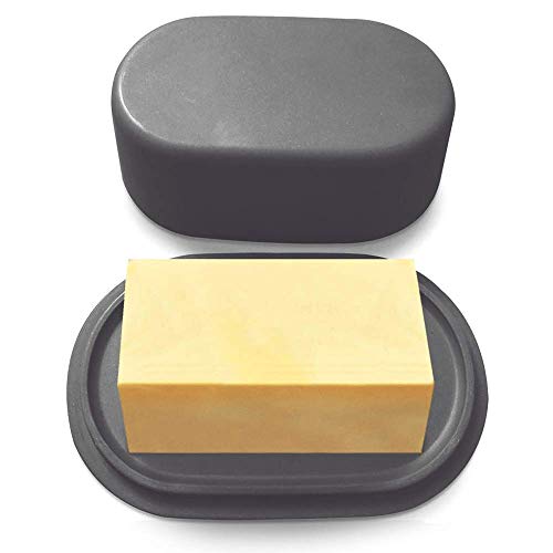 Modern Bamboo Dark Grey Butter Dish with Lid - Dishwasher Safe - Perfectly Sized For Large European Style Butters