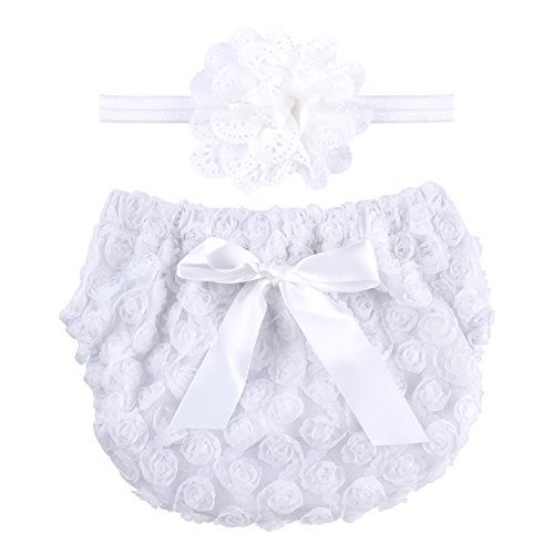 ICObuty Rose Ruffle Bloomer Diaper Cover for Baby Girls Toddlers (0-12m Small, White)