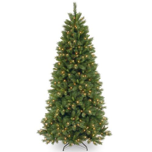 National Tree Company Pre-lit Artificial Christmas Tree | Includes Pre-strung Multi-Color LED Lights and Stand | Lehigh Valley Pine Slim - 7.5 ft