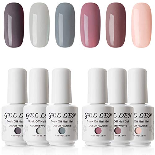 Gellen Gel Nail Polish Set - Nude Grays 6 Colors, Popular Nail Art Colors UV LED Soak Off Nail Gel Kit