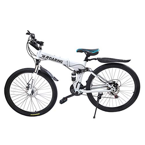 R.ROARING Mountain Bike for Adult Teens 21 Speed Gears Folding Outroad Bike 26 inch Dual Disc Brake Bicycle White Ship from US