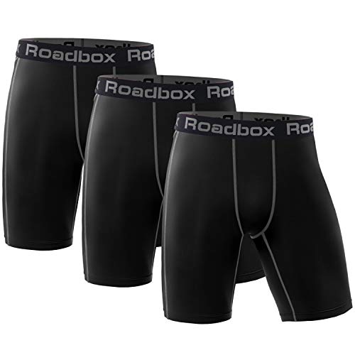 Roadbox Men's Compression Shorts 3 Pack, Cool Dry Athletic Baselayer Workout Underwear