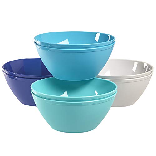 Fresco 6-inch Plastic Bowls for Cereal or Salad | set of 8 in 4 Coastal Colors