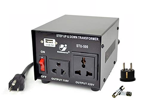 Goldsource 500W Step Up & Step Down Voltage Transformer Converter, STU-500 Heavy Duty Continuous AC 110-120V to 220-240V Converter with US Standard & Universal Outlets and DC 5V USB Port, 500 Watt