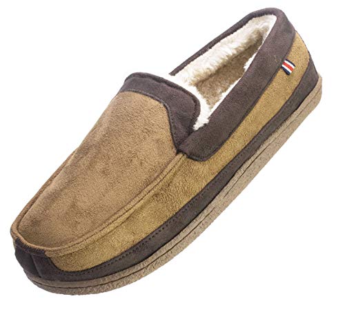 IZOD Men's Classic Two-Tone Moccasin Slipper, XL Size 11-12, Tan Brown