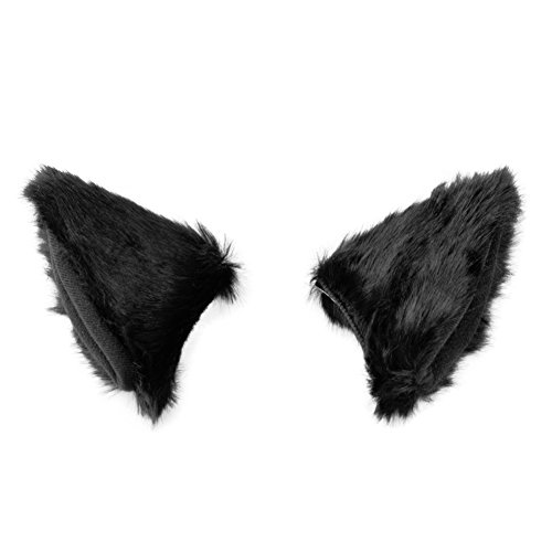 BAOBAO Cat Fox Long Fur Ears Hair Clip Headwear Cosplay Halloween Costume(Black)
