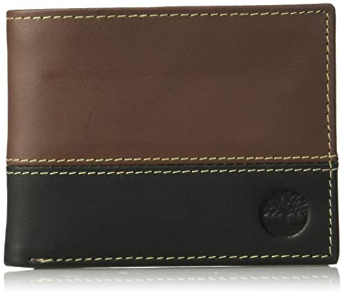 Timberland Men's Hunter Leather Passcase Wallet Trifold Wallet Hybrid, Brown/Black