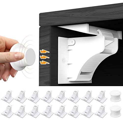 Magnetic Cabinet Locks,Baby Proofing Child Safety Cabinet Locks(16 Locks+2 Keys), Baby Safety Locks for Cabinets and Drawers- Kitchen Drawer Baby Cabinet Locks Child Safety Latches