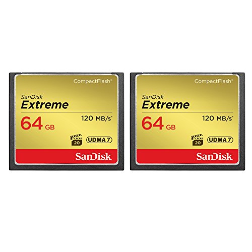 2-Pack of Sandisk Extreme CompactFlash 64GB Memory Card, (Total 128GB) UDMA 7, Up to 120 MB/s Read Speed (SDCFXS-064G-A46)