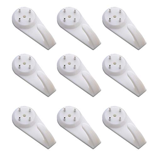 SYBL 20PCS White Powerful Concrete Hard Wall Drywall Picture Hooks Non-Trace Hanging Hook Traceless Nail Plastic Wall Hook for Picture Photo Frame Clock Hangers(4cm/1.57' Length)