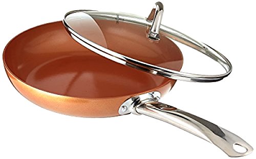 Copper Chef 10 Inch Round Frying Pan With Lid - Skillet with Ceramic Non Stick Coating. Perfect Cookware For Saute And Grill