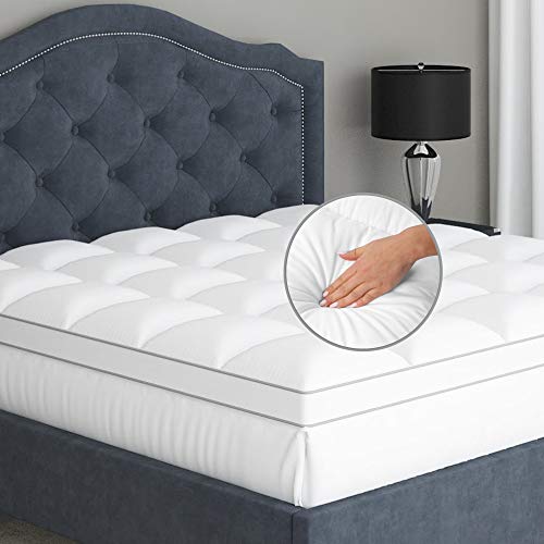 Mattress-Topper Queen Pure Cotton Top - Plush Quilted Pillow Top with Down Alternative Fill, Water Resistant Optimum Thick Mattress Topper Pad, Fitted Deep Pocket for Mattress 18 Inches
